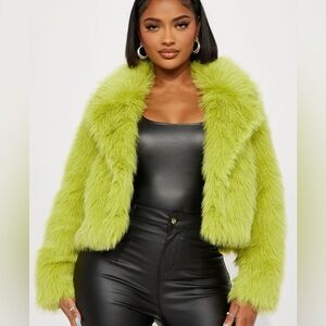 Green faux fur jacket, Fashion Nova. Small.